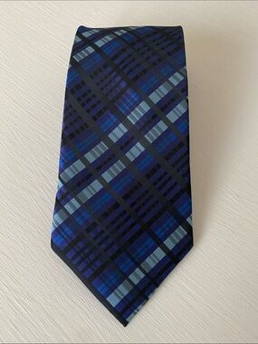 Men's Purple Black Blue Plaid Checkered Tie
